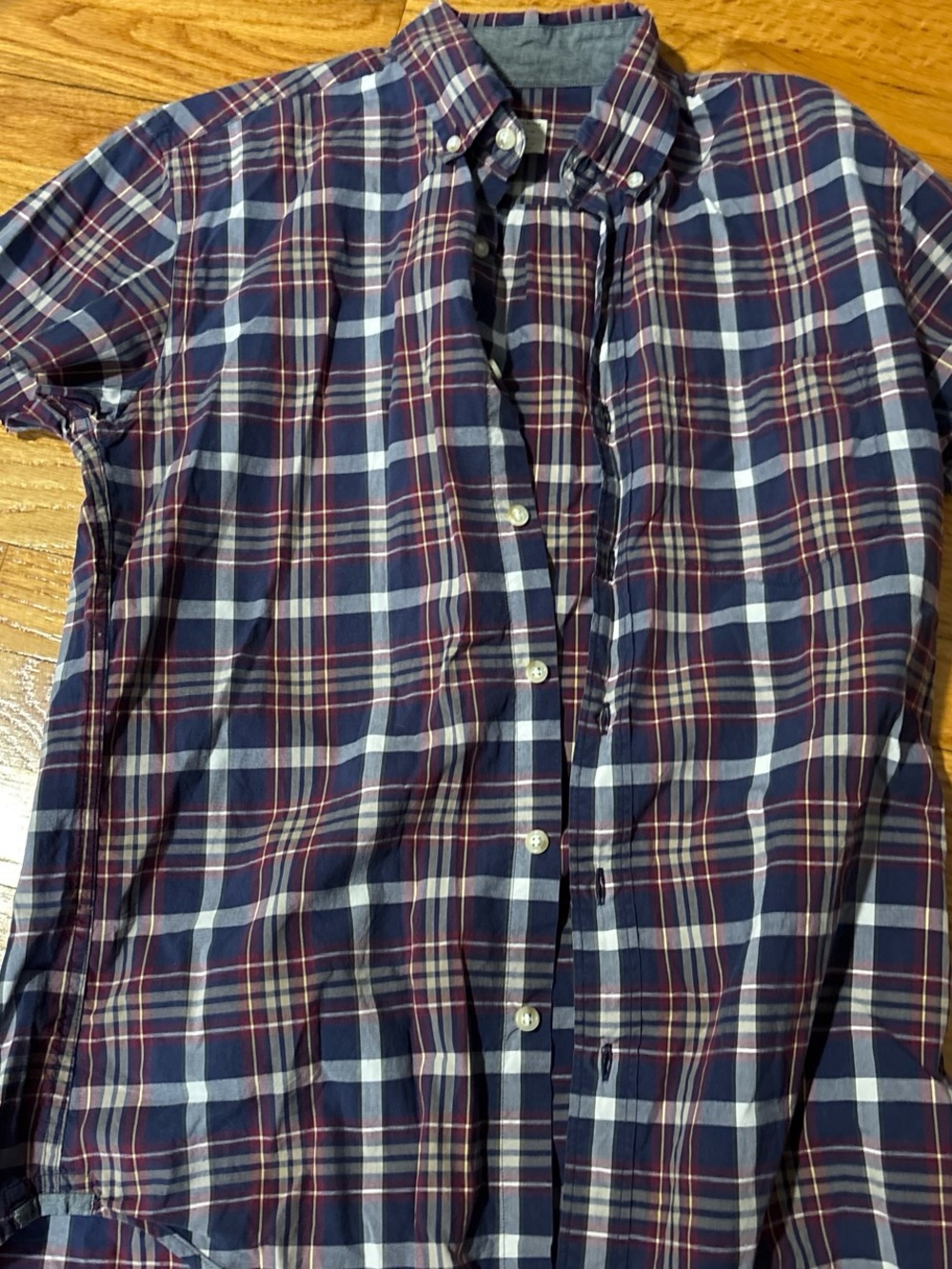 J. Crew Men's Navy Red White Plaid Button-Down Shirt